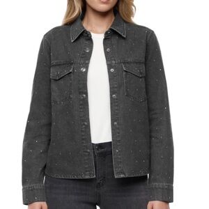 NWT EXPRESS Black Studded Denim
Trucker Jacket Size
Medium Rhinestones